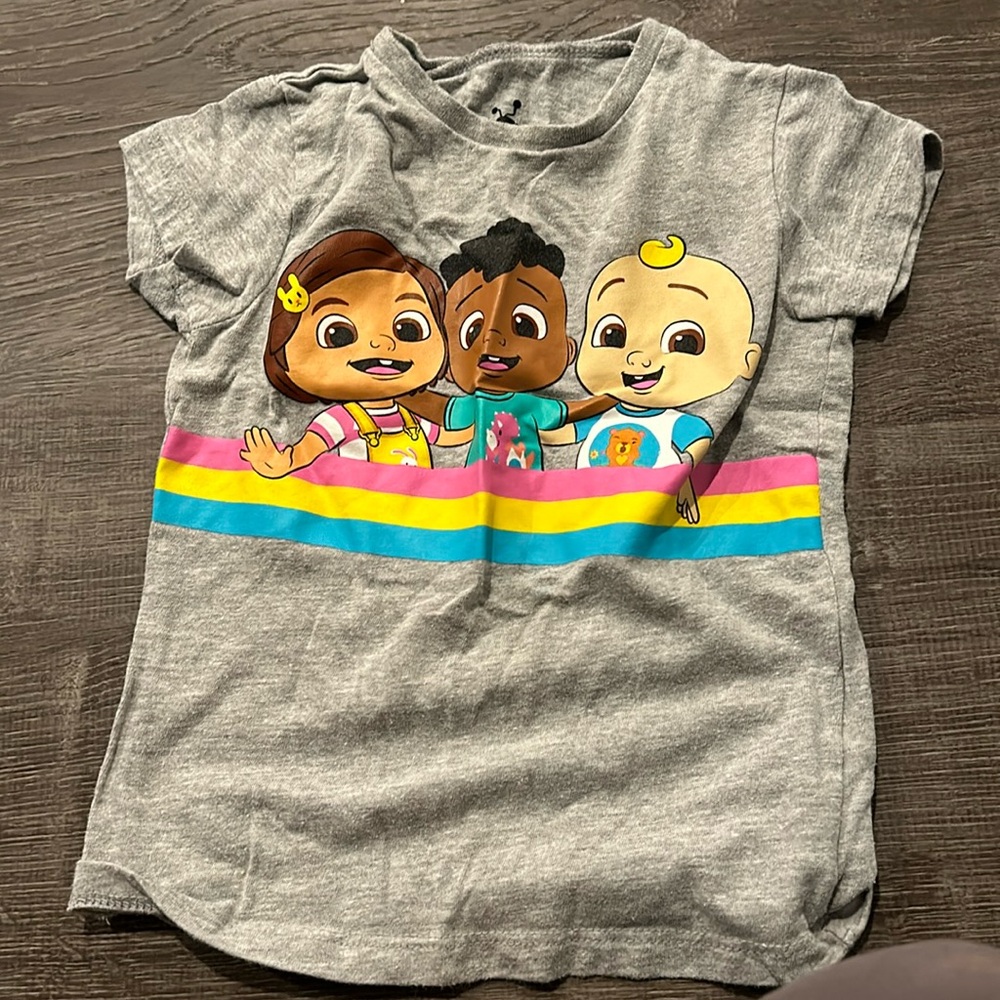 2T coco melon T shirt with Nina, Cody and JJ